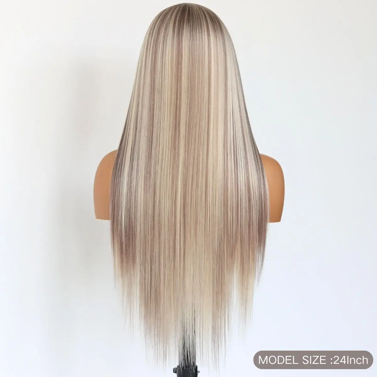 Highlight Ash Blonde Lace Front Wig Straight Ombre Brown Mixed Blonde 13x4 Synthetic Lace Front Wigs for Women 24Inch