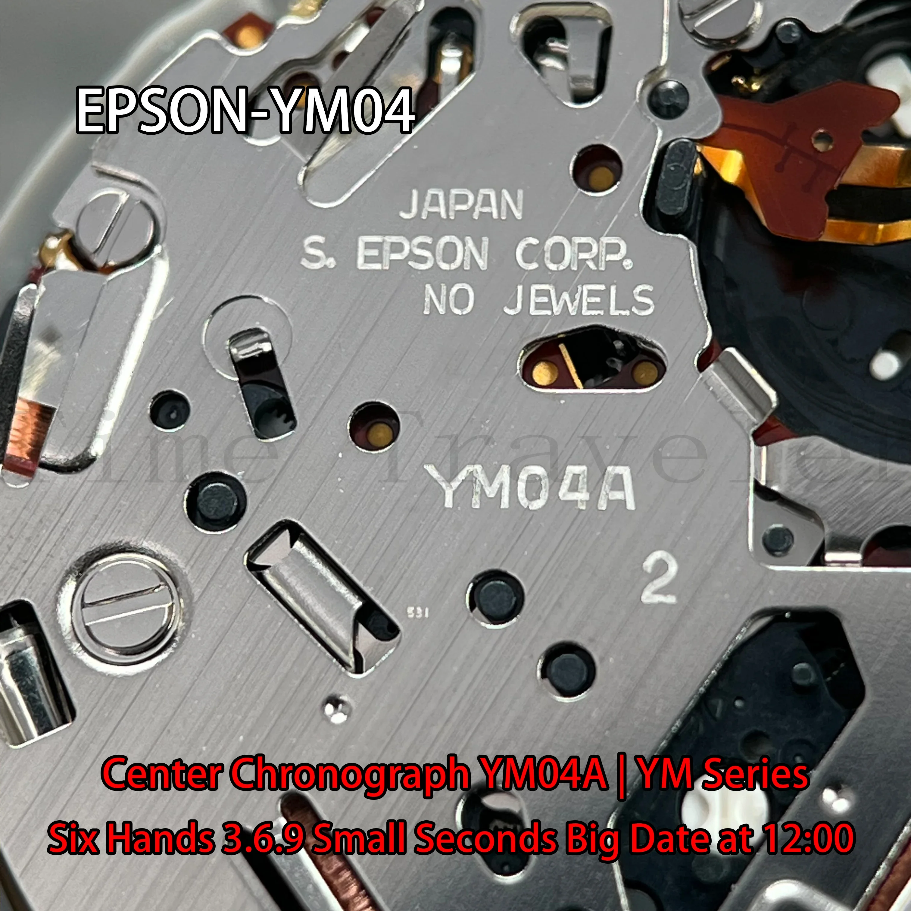YM04 Movement Epson YM04A Movement YM Series Quartz Movement  Size:12''' Six Hands 3.6.9 Small Seconds Big date display at 12:00