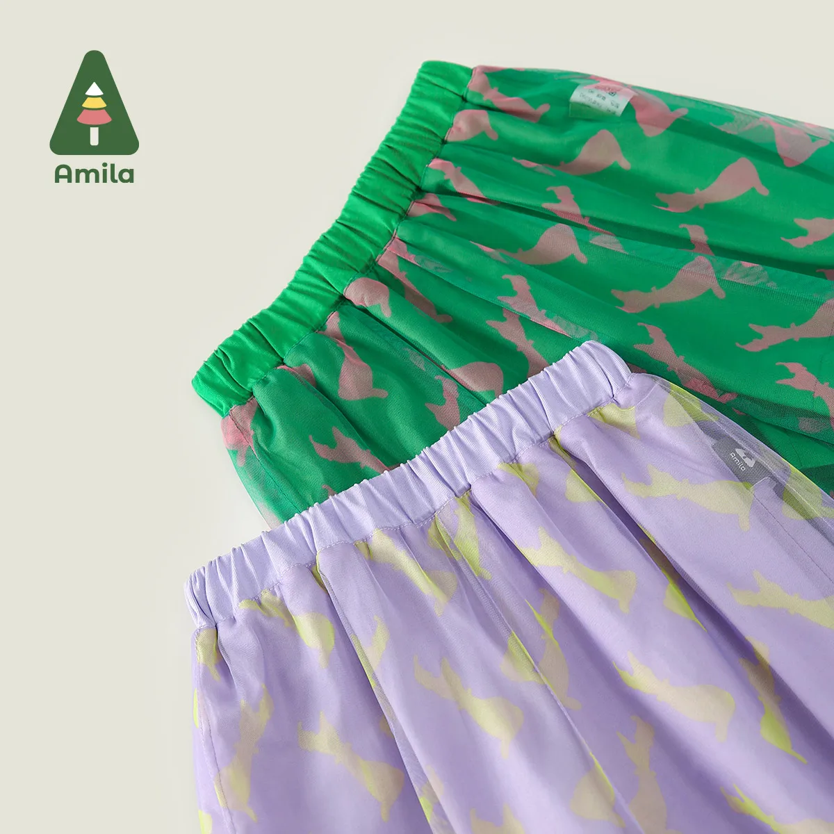 Amila 2024 여아용 밑창, 창의적인 더블 레이어 모기 퇴치 발목 바지, 귀여운 풀 프린트 바지, 여름 신상