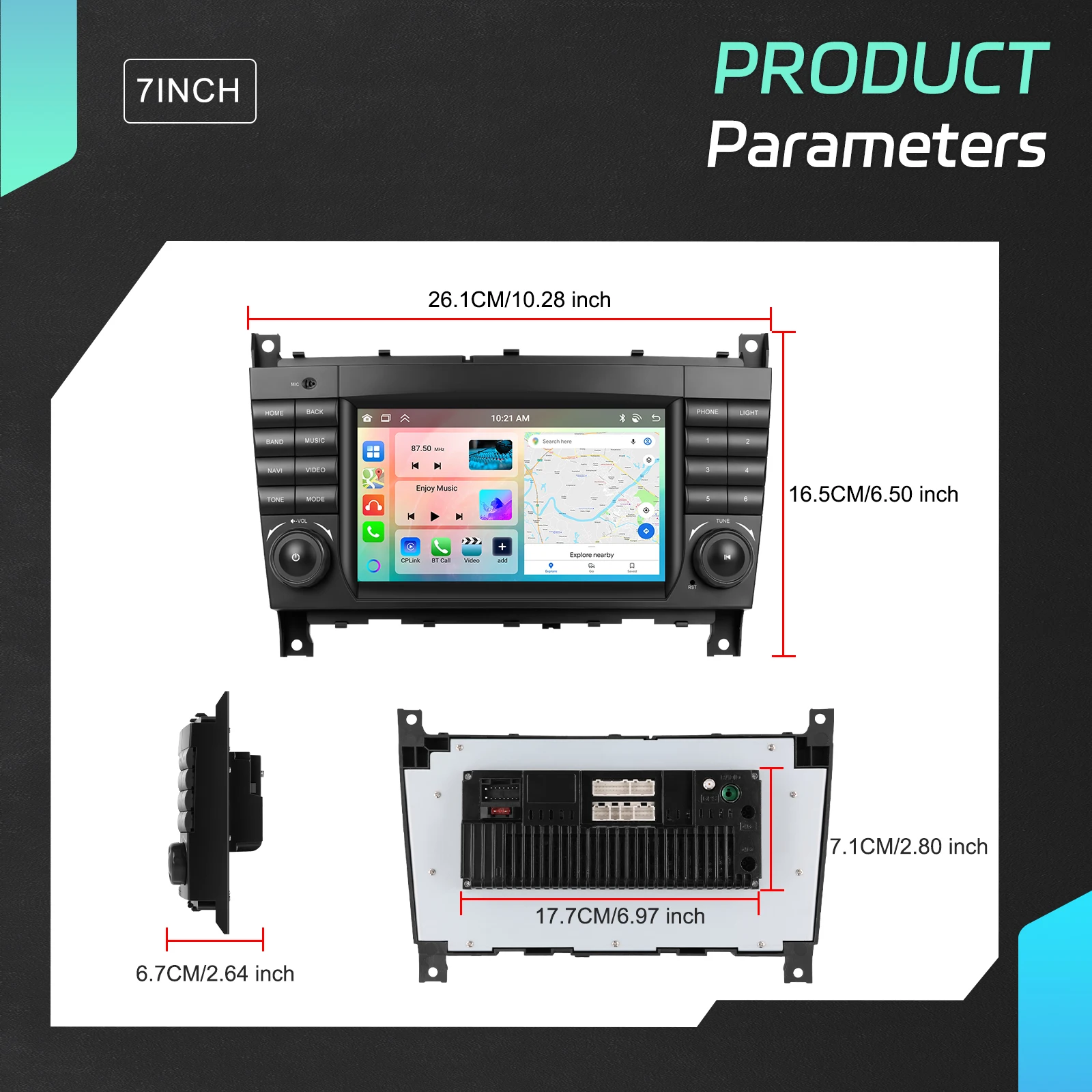 Podofo 7 ''Wireless Carplay para Mercedes Benz Clase C W203 2004-2007/Clase CLC W203 2008-2010, Radio para Auto, Reproductor Multimedia Android, Estéreo para Auto, GPS, Navegador 8