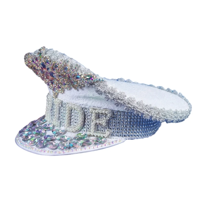 

BRIDE Wedding Hat with Colorful Decor Stage Show Hat Military Hat Stage Performances Hat for Masquerade Party