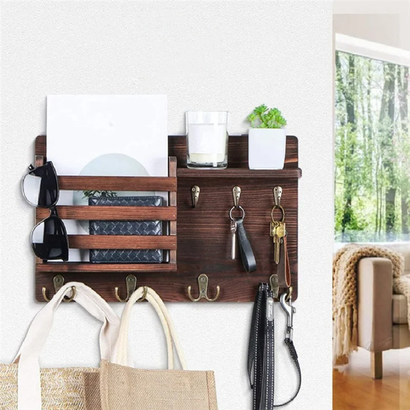 Key And Mail Holder For Wall Mail Organizer Wall Mount With Hooks Easy Installation Key Rack For Entryway And Homedecora Durable