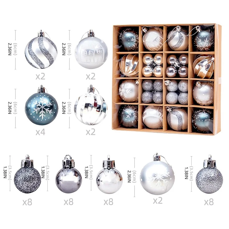 thumbnail image 1 of Decoraciones navideñas 2024 Juego de adornos colgantes de bolas navideñas - Decoraciones festivas para árboles de Navidad Copos de nieve Reno Papá Noel, 1 of 5