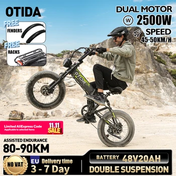 OTIDA NUOVO R7 Doppi motori 2500W 50KM/H Bicicletta elettrica pieghevole 48V20AH Batteria al litio 20 pollici 4.0 Fatbike Bici elettrica