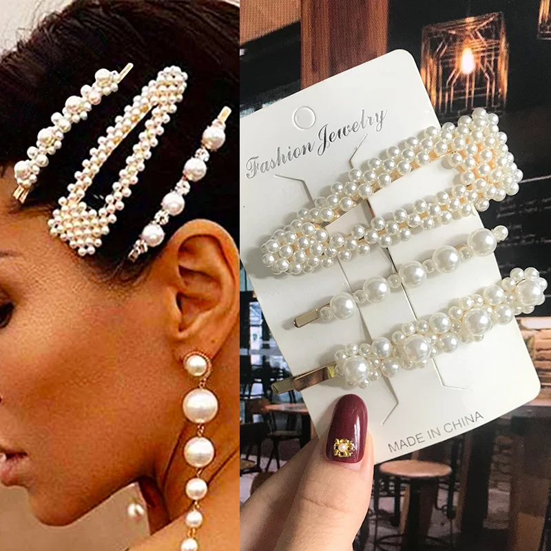 1 Set Geometric Flower Pearl Hair Clip Pin For Women Hairpins Fashion Acrylic Barrettes Hairgrips Hair Accessories Girls Jewelry hair accessory pearl hairpins hair clip jewelry accessories