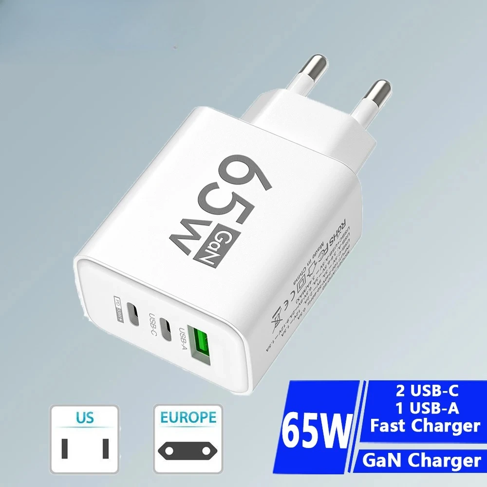 65W USB-C Charger PD Quick Charge 3.0 Wall For Phone Adapter For iPhone 15 Xiaomi POCO Samsung Oneplus phone charger