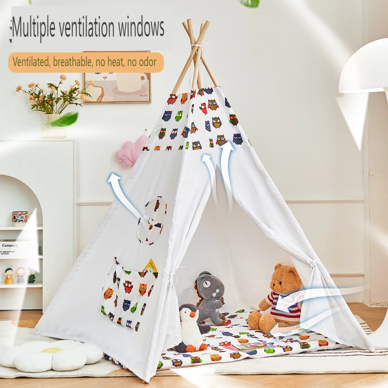 Children's Tent Teepee Tent for Kids Portable Tipi Infantil House for Kids Play House Kids Tents LED Lights Decoration Carpet 3
