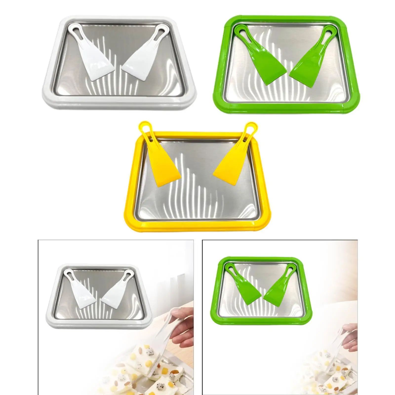 Ice Cream Pan with 2 Scrapers Summer Easy to Use Sweet Dessert Plate Fun Parent Child Activities Versatile Roll Ice Cream Maker