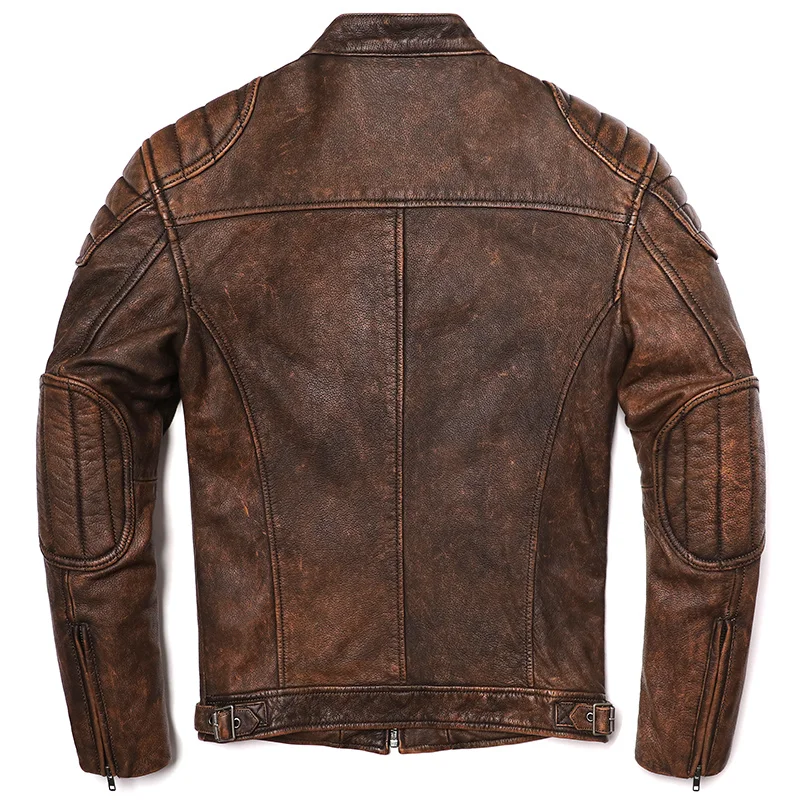 Vintage Camel Yellow Genuine Leather Men Motorcycle Biker Jacket Real Natural Cowhide Mens Slim Calf Skin Coat men leather jacket