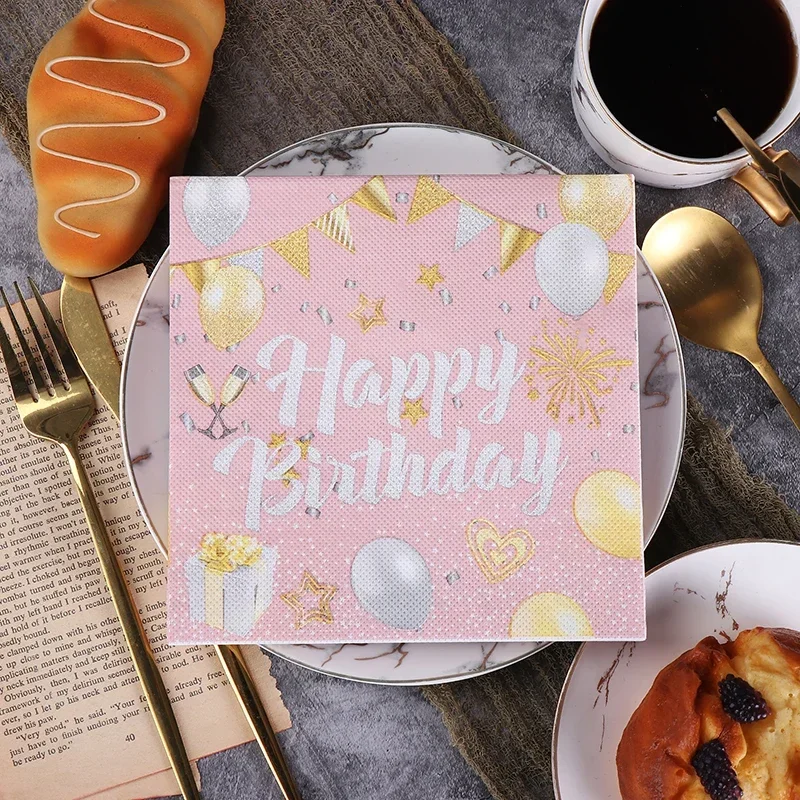 Birthday Party Napkins 20pcs Pink Printing Colorful Balloon Printing Paper Happy Birthday Paper Black Blue
