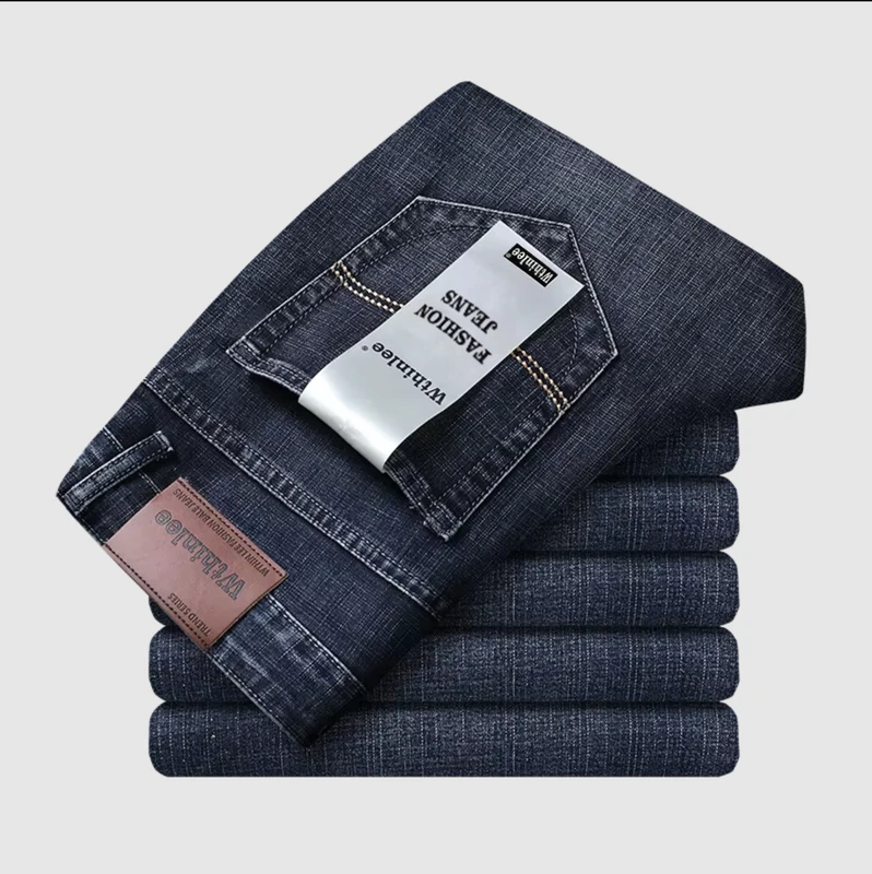 Business Men' Jeans Straight Stretch Classic Blue Black Work Denim Pant...
