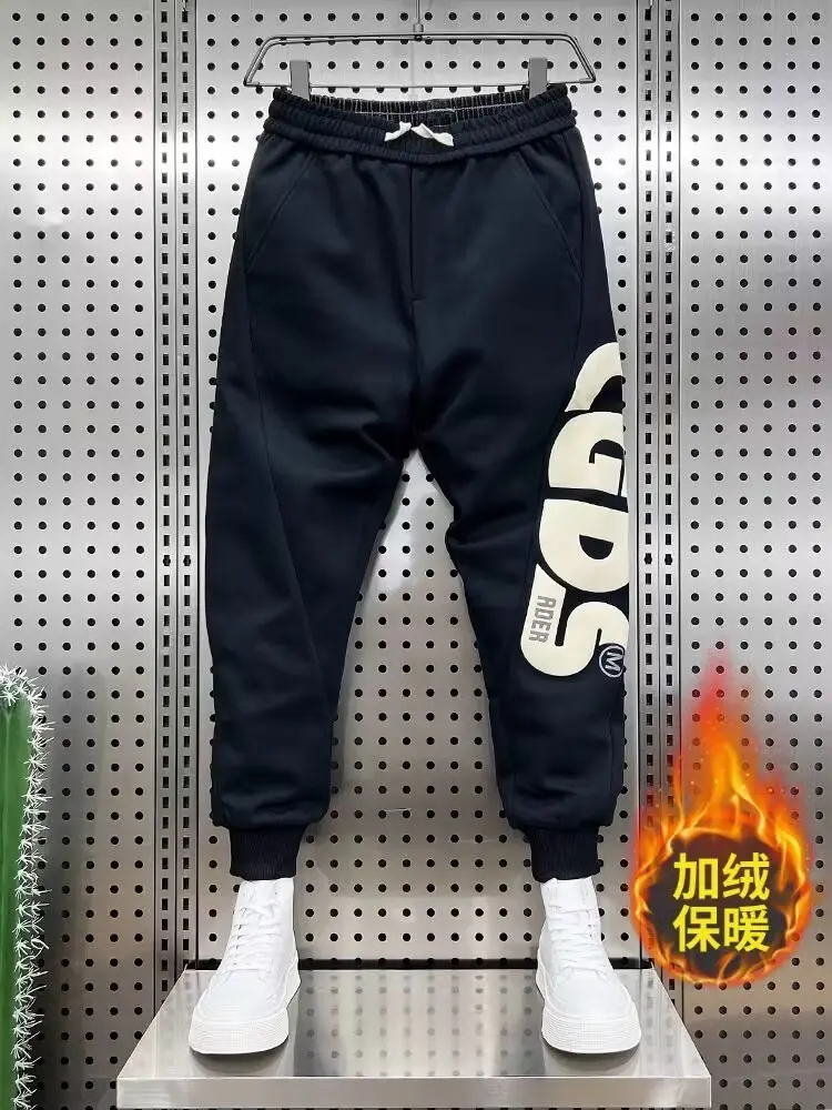 

Fleece Warm Casual Pants Men’s Fashion streetwear Y2K Thicken Knittied Versatile Joggers Trousers 2024 Male Winter High Quality