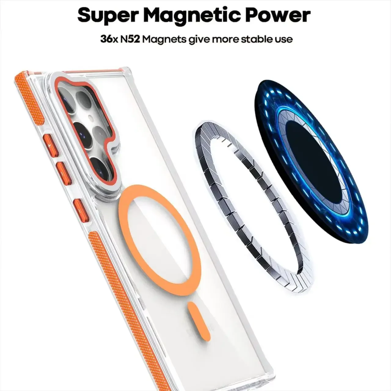 Luxury Magnetic Shockproof Clear Phone Case with MagSafe Wireless Charge Lens Holder