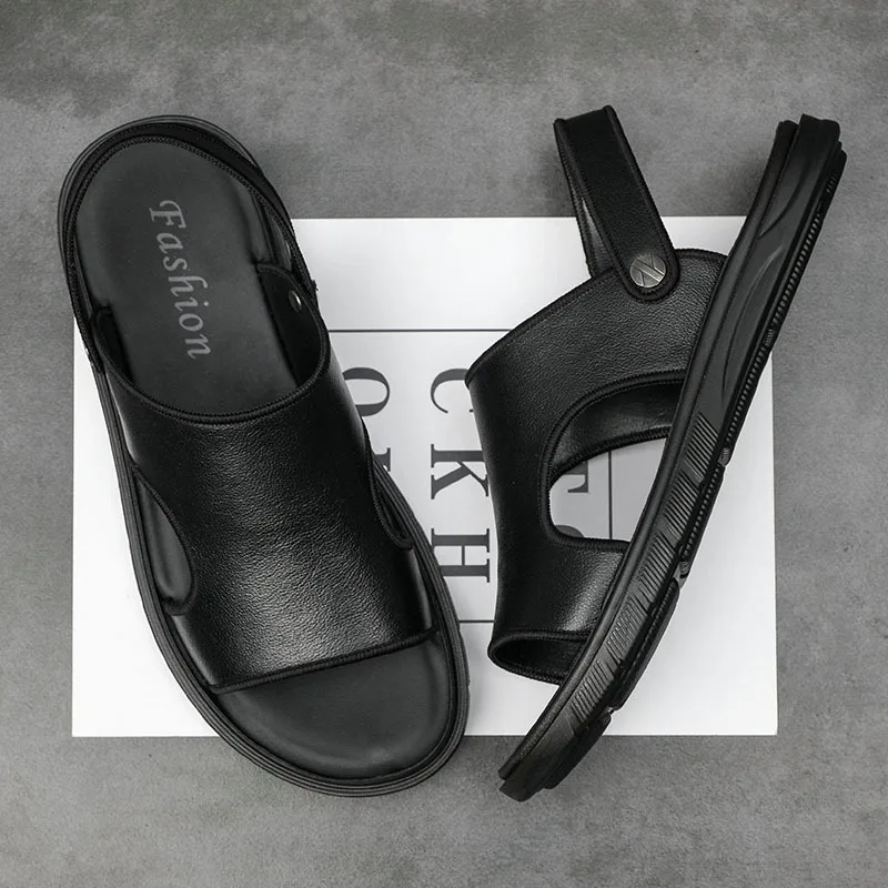 

Summer New Leather Men's Beach Shoes Leather Casual Sandals Outdoor Fashion Slippers Sandals Men Hiking Sandals