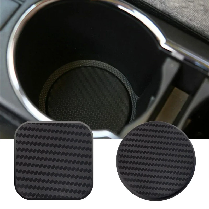 2Pcs Carbon Fiber Style Car Anti-Slip Water Cup Holder Mat Bottle Pad Coaster Non-Slip Car Mat Auto Stuff Gadget Accessories cup holder coasters,car coaster pads