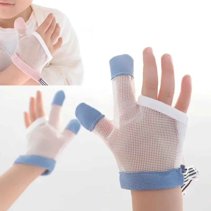  손가락 물기 방지 손톱 장갑,  엄지 손가락 빠는 중지 장갑, 어린이 물기 방지, 먹는 손, 1 쌍