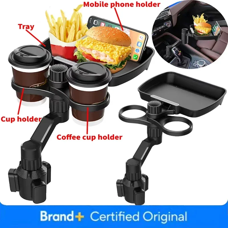 Car Cup Holder Tray With Swivel Base 360 Degree Adjustable Car Cup Holder Food Tray Organized Drink Holder For Car Accesssories