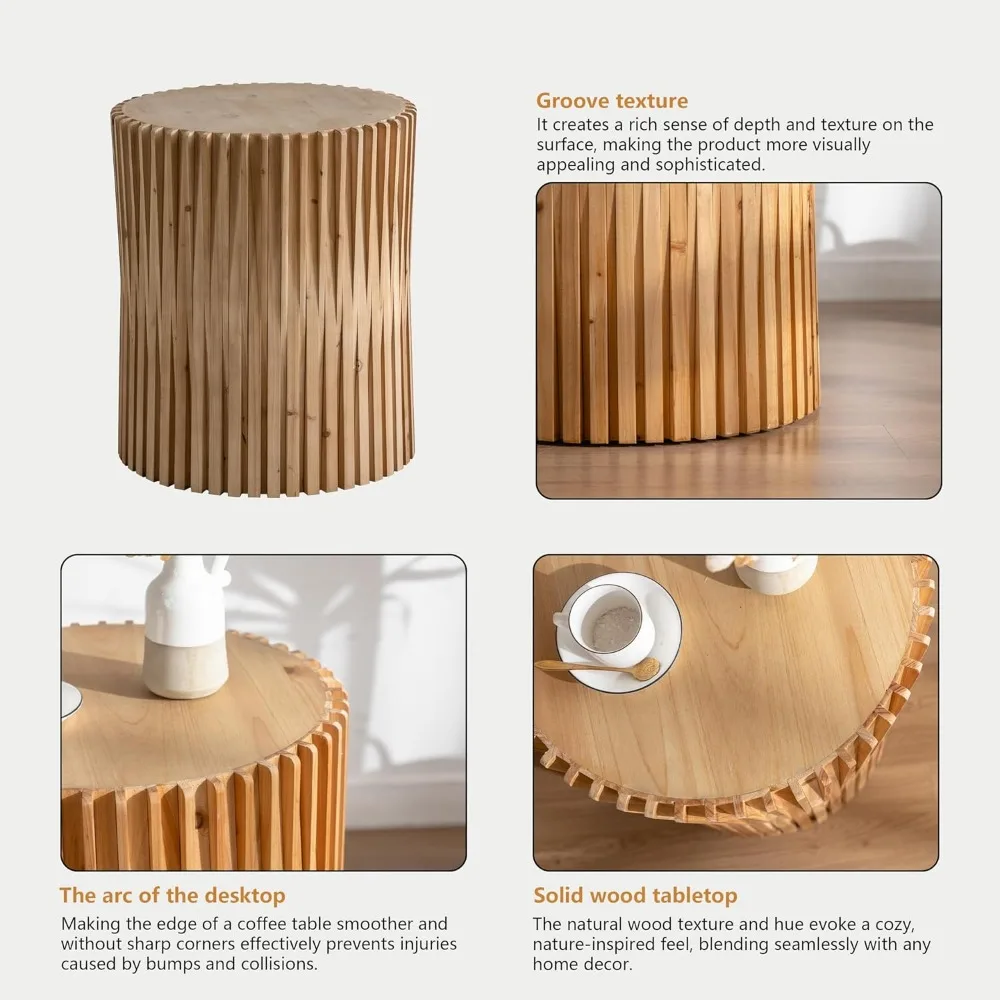 Retro Fashion Style Cylindrical Side Table with Vertical Texture Relief Design,Suitable for Living Room,Office,and Dining Room 3