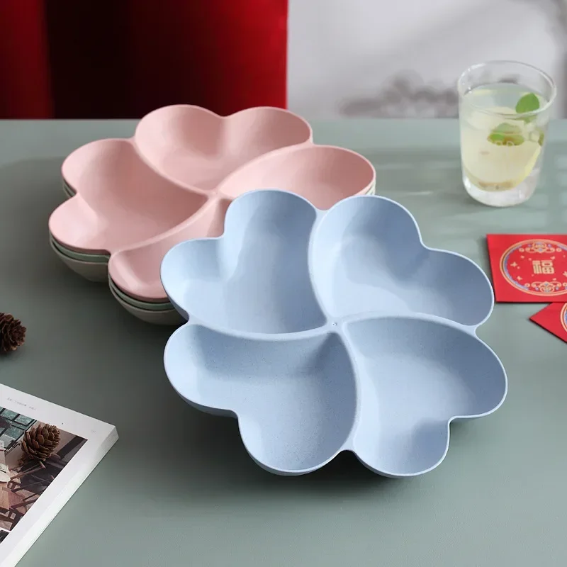 4-grid Fruit Plate Tray Heart Shaped Creative Plates Storage Box Dried Fruit Snack Plates Divided Candy Dessert Plate Container