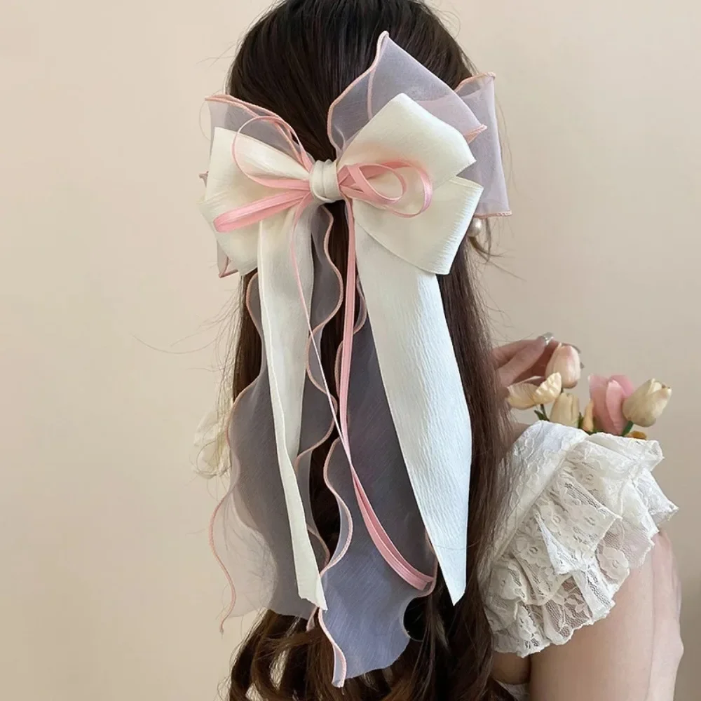 Bright Silk Bow Spring Clip Black Hairpin Girls Sweet Ponytail Hair Clip Barrettes for Women Summer Fashion Hair Accessories장식