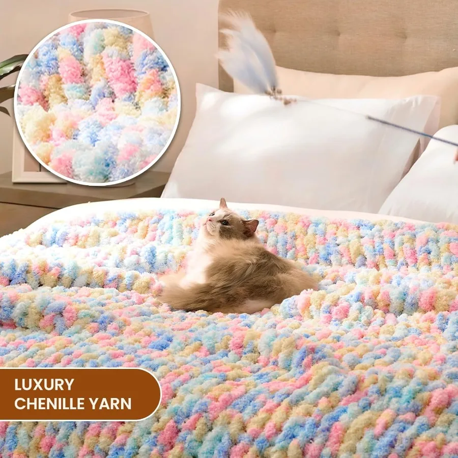 Chunky Knit Blanket Throw: 60''x80'' Chenille Chunky Knitted Throw Blankets for Twin Bed Couch Handmade Thick Cable Knit Blanke