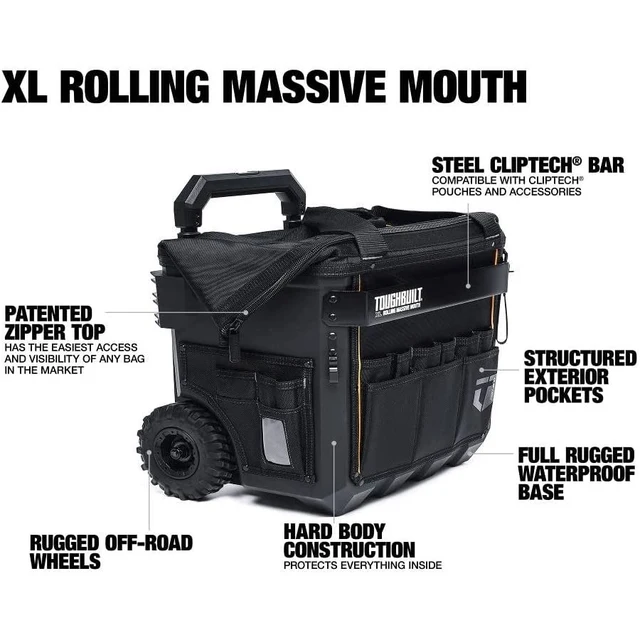 Toughbuilt X-Large Rolling Massive Mouth Bag– XL 18” Tool Bag with 