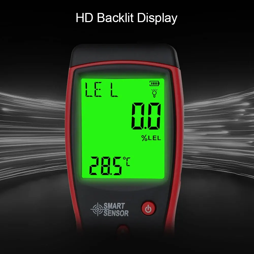 Portable Gas Leak Detector 0-10000PPM Sound & Light Alarm Combustible Flammable Natural Methane Gas