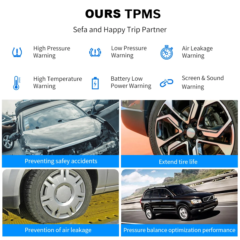 Car Tyre Pressure Monitoring System Solar Power Digital TPMS