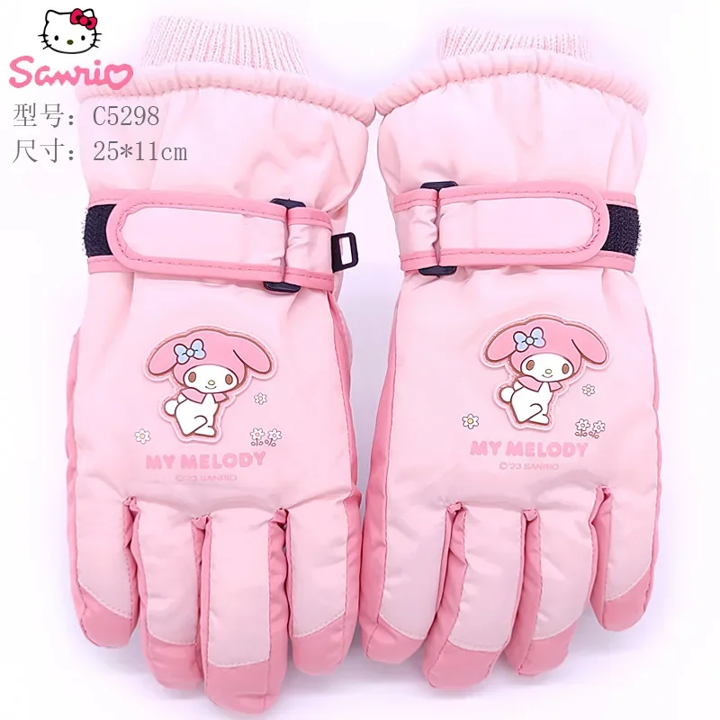 Sanrios Kuromi MyMelody Children Ski Gloves Pochacco Thicken Wniter Warm Student Kid Five-finger Waterproof Glove Christmas Gift images - 6