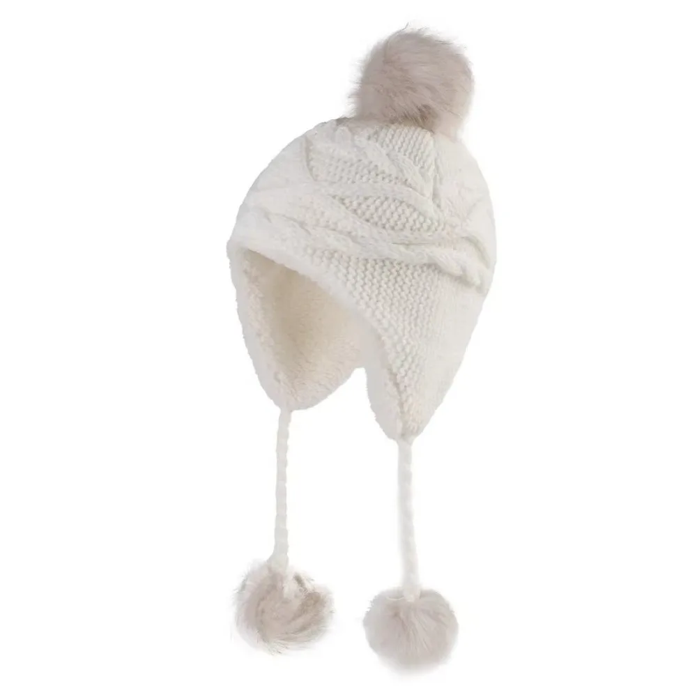 Girls Sherpa Lined Skull Cap Beanie Hat With Earflaps