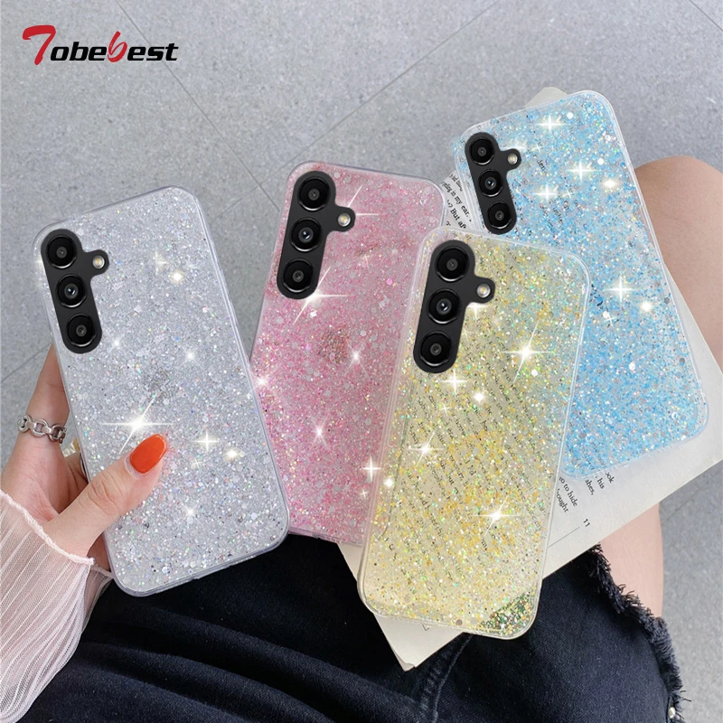 Custodia In Silicone Glitterato Lucido Per Samsung Galaxy A14 A34 A54 A04 A24 5G Coque Gold Silver Foil Cover Posteriore Morbida