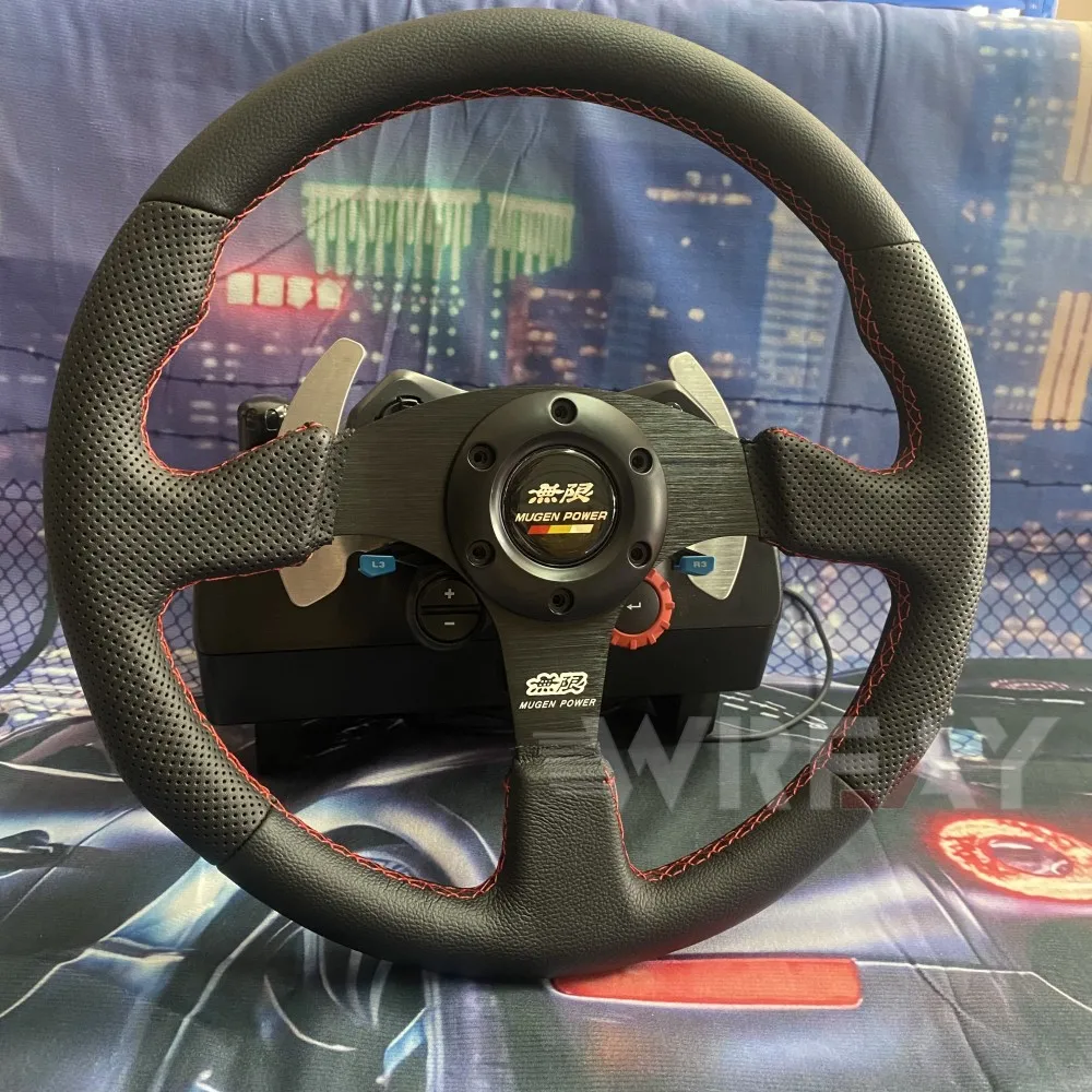 

Mugen 14inch Genuine Leather Racing Tuning Drift Sport Steering Wheel with Red Stitching 350mm For Universal