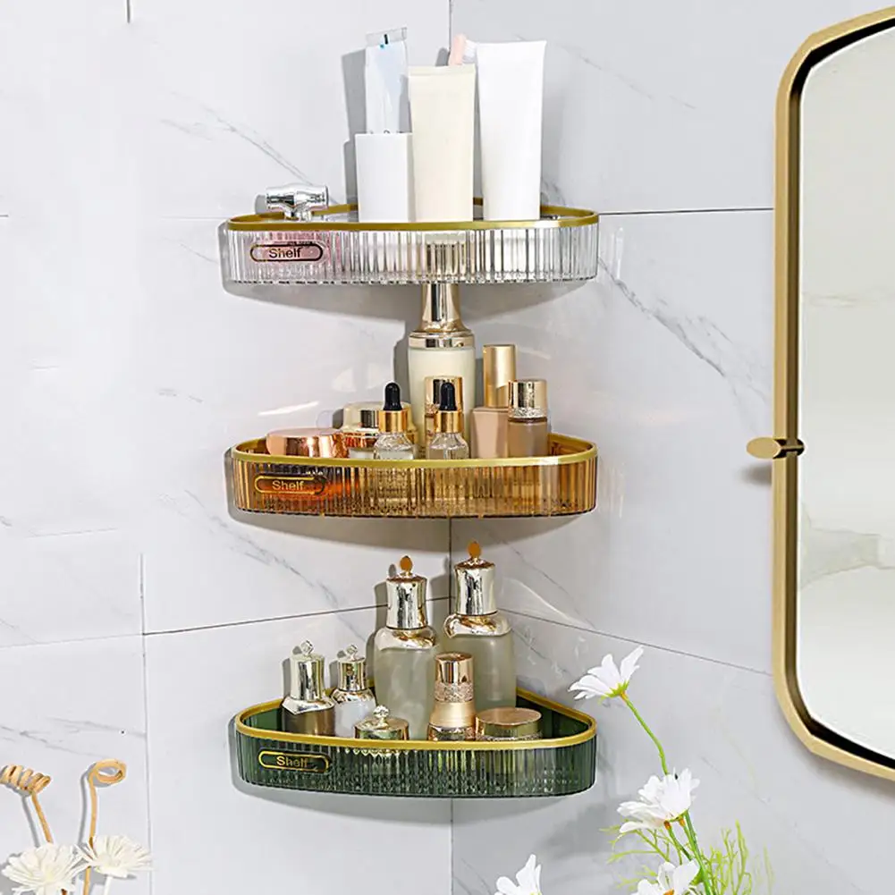 Plastic Bathroom Shelf Organizer Snap Up Corner Shelf Stick Bathroom