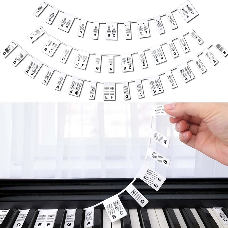 Étiquettes de notes de piano, autocollants de clavier de piano en silicone  88 touches de taille normale, autocollants de piano amovibles avec boîte et  pédale de sustain (couleur : multicolore) : 