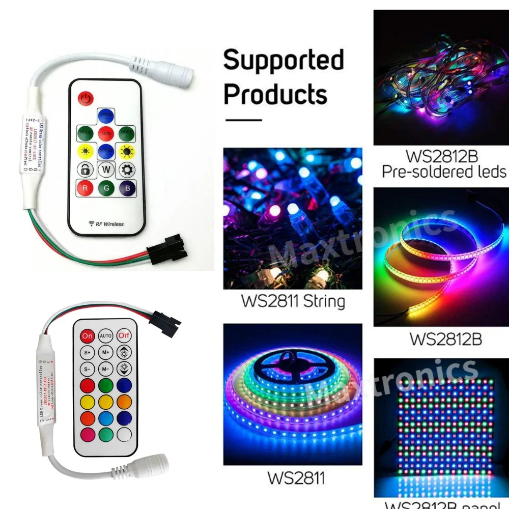 NEW DC5-24V WS2812B WS2811 LED Controller RF 14key / 21Key Remote Wireless 350+ Dream Effect 3pin SM JST RGB IC Led Strip Lights