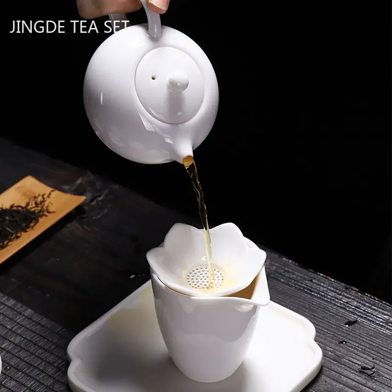 Chinese Dehua White Porcelain Teapot Household Kettle Handmade Ceramics Tea Set Tie Guanyin Puer Tea Maker Tea Ceremony Supplies