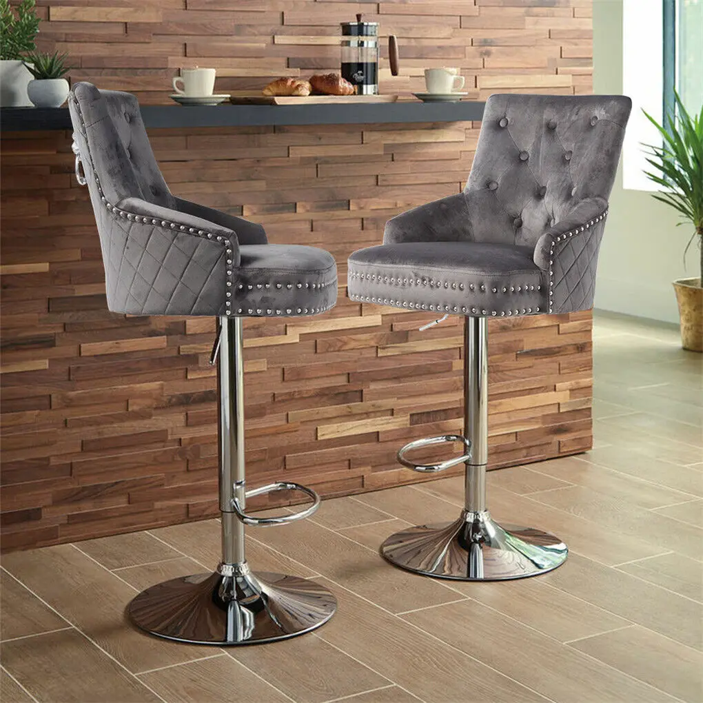 Luxury Velvet Swivel Bar Stools with Lion Knocker 4