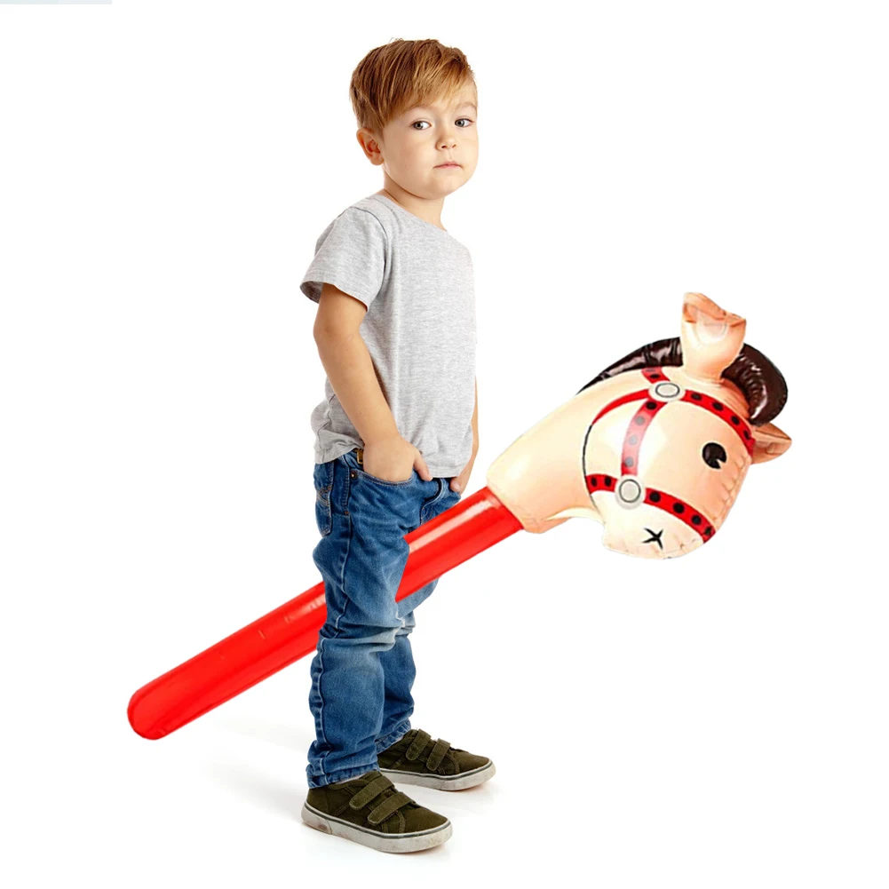 Classic Practical Multi-functional PVC Inflatable Horse Head Stick Ride-on Animal Toy for Kid Plaything Party Decor