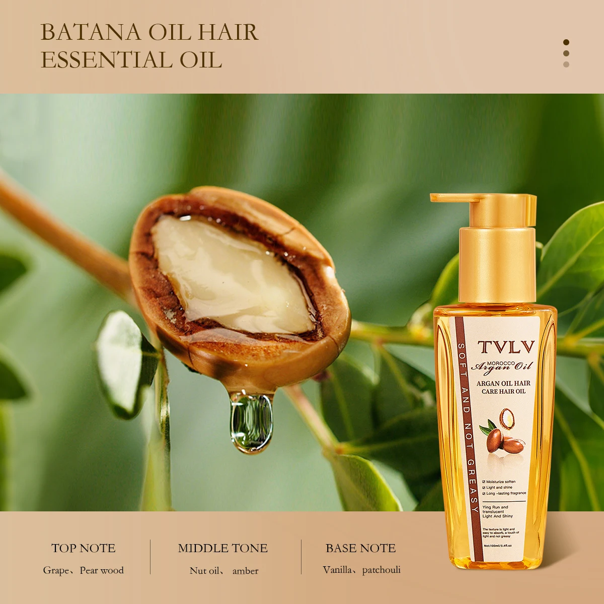 Argan Oil Hair Care Hair Care Essential Oil Moisturize Soften Get rid of dry, frizzy hair Creat Lightweight Fluffy Look 100ml