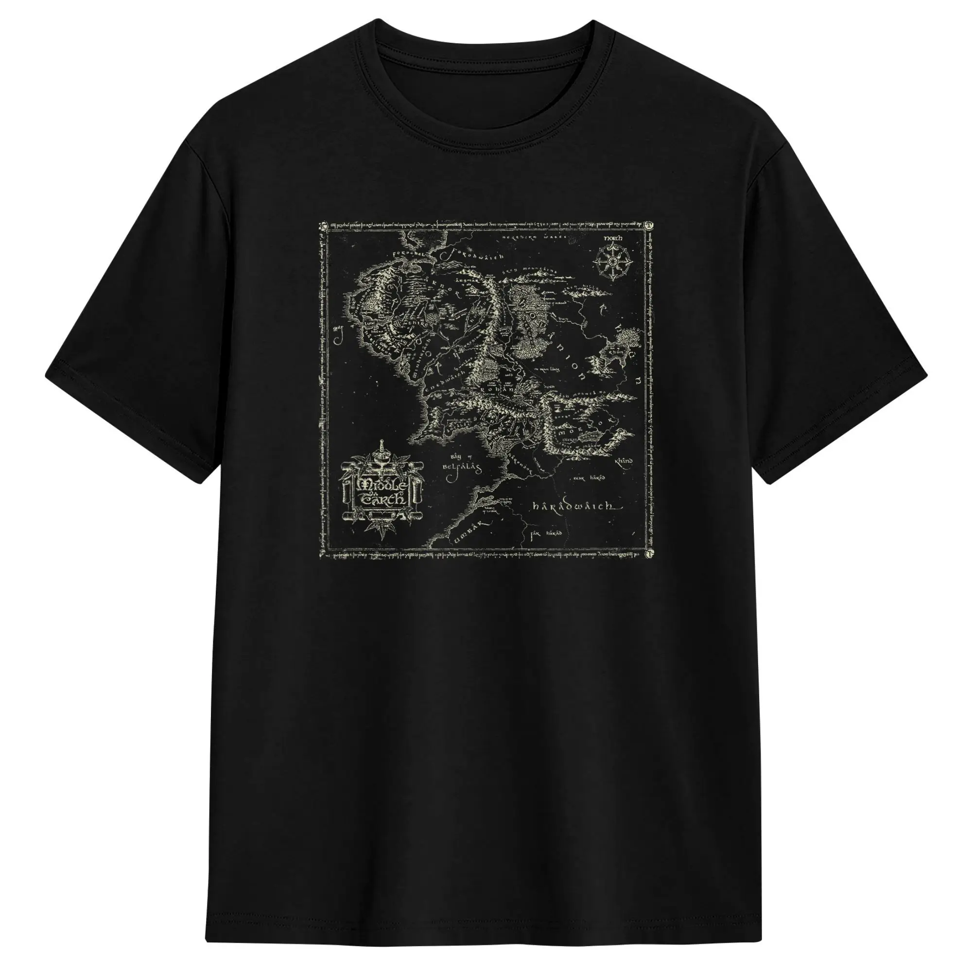 LOTR Map of Middle Earth T-Shirts für Herren, lässiges Baumwoll-T-Shirt, Rundhalsausschnitt, kurzärmelig, einzigartige Kleidung