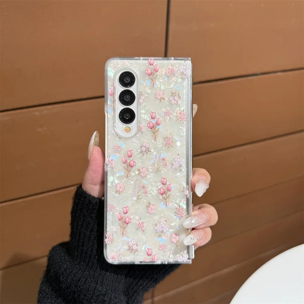 Luxury Colorful Glitter Shell Pattern Flower Case - Cartoon Pink Flower PC Shockproof Cover