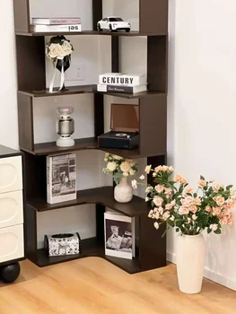 Corner Bookshelf Furniture Solid Wood L-Shaped  Home Furniture Storage Shelf for Living Room Bedroom Office Multi-Tier Organizer