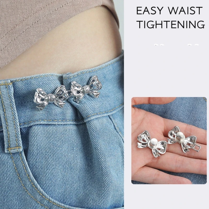 

Tighten Waist Button Bows Pant Pin Jean Button Pins Adjustable Waist Buckle