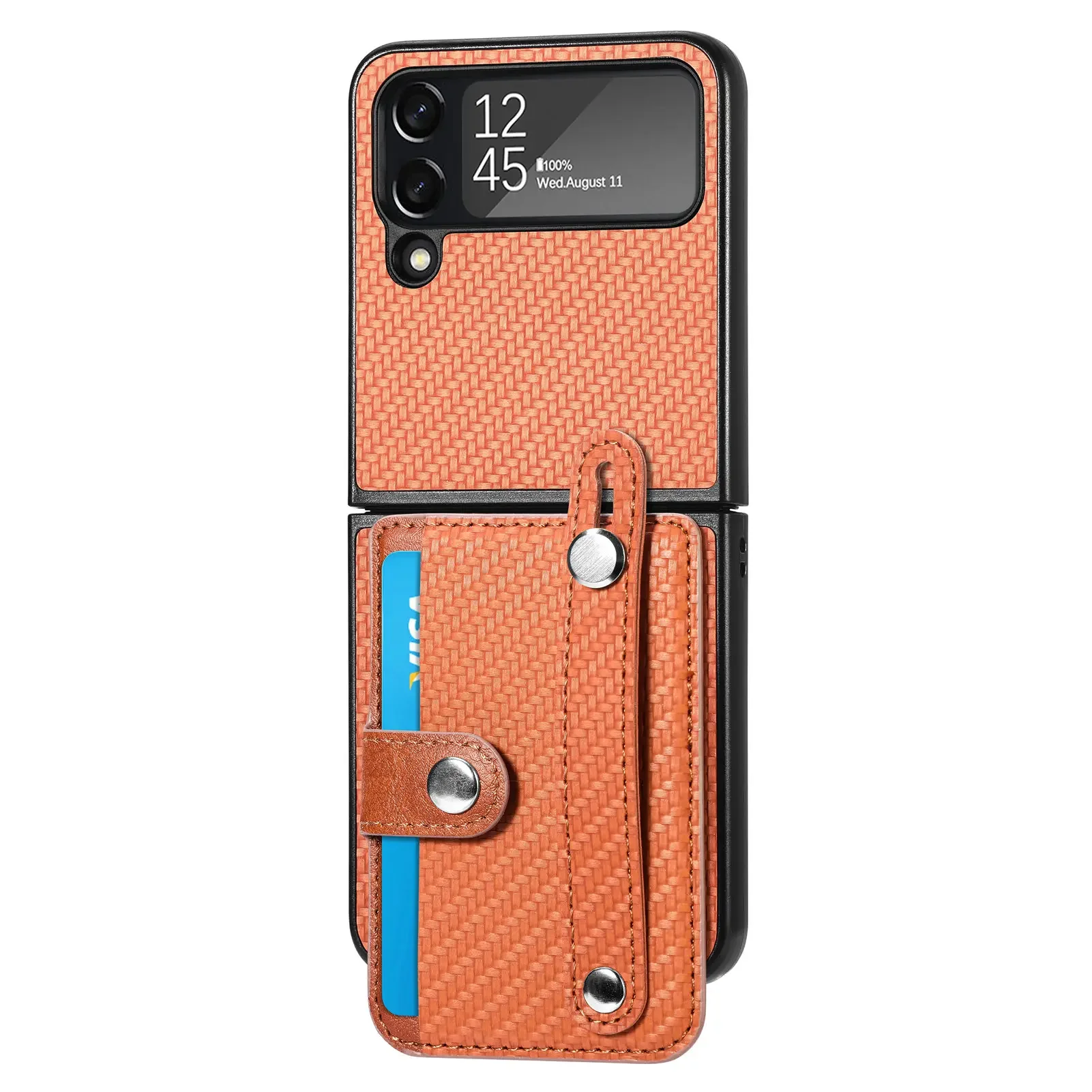 Carbon Fiber Shockproof Wristband Wallet with Kickstand