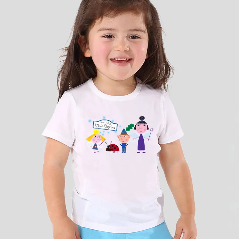 

Ben And Holly Kingdom Cartoon Print Boys T-shirts Summer Short Sleeve Kids T shirt Cute Baby Girls Clothes White Children Tops