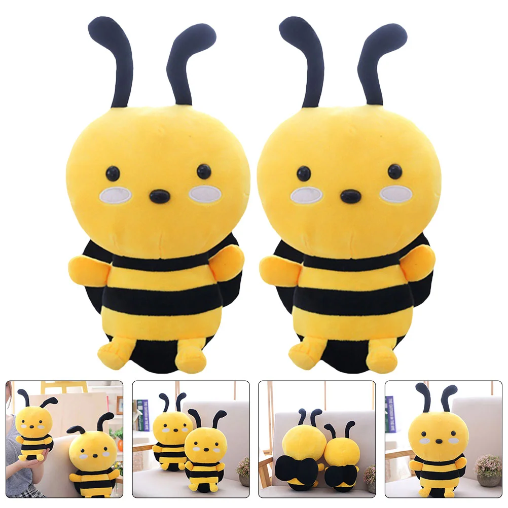 2Pcs Plush Bee Plush Stuffed Toy Plush Bee Throw Pillow Stuffed Bees Animal Toy dvotinst newborn baby photography props lace retro posing pillow bonnet hat 2pcs fotografia accessories studio shoots photo prop