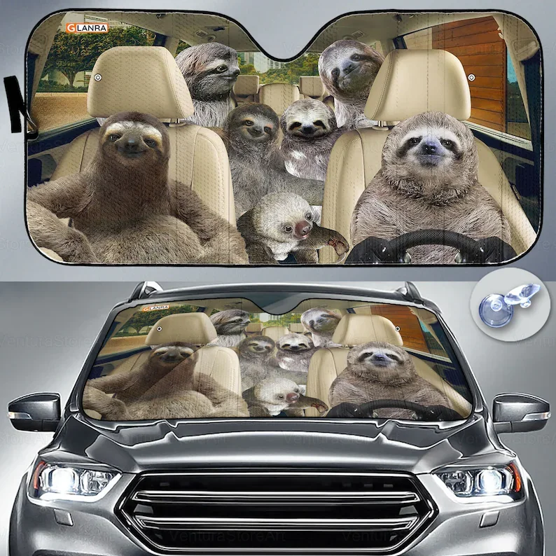 

Sloth Family Car Sunshade, Sloth Car Decoration, Sloth Gift, Auto Sun Shade, Car Sun Protector, Windshield Sunshade