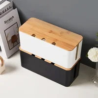 Large Cable Management Box – Wooden Style Cord Organizer and Cover for TV Wires, Computer, USB Hub and Under Desk Power Strip – 4