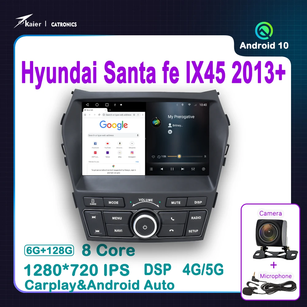 Android 10 Octa Core 6 + 128G для IX45 Santa Fe высококачественный автомобильный DVD стерео GPS