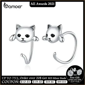 bamoer Genuine 925 Sterling Silver Minimalist Cute Tail Stud Earrings for Women Animal Fashion Jewelry Orecchini SCE965